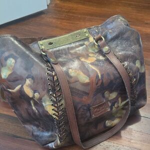 NEW Brown Artistic Design Tote with Leather Trim